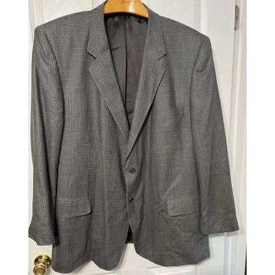 Blazer masculino Versini cinza xadrez lã mistura de seda dois botões 54L terno casaco - Imagem 1 de 4