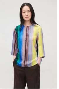 COS Überlappung Rücken Mehrfarbig Gestreift Seidenmischung Top Größe 10 - Bild 1 von 9