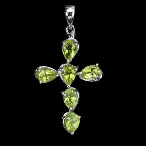 925 Sterling Silver Pendant Pear Peridot 6x4mm Cross Natural Gemstone Jewelry - Picture 1 of 14