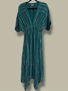 Maxi Vestido En Creme Sabrina Lurex Kimono Talla M Rayas Doradas Dobladillo de Hadas Encubrimiento - Imagen 1 de 15