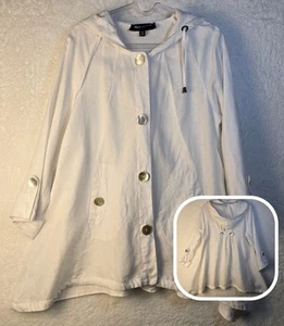 Jones NY Lino Con Capucha Para Mujer XS Botón Chaqueta Chamarra Ligera Boho Festival - Imagen 1 de 16