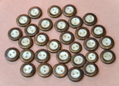 32 VINTAGE MOP MOTHER OF PEARL BRONZE FRAME BUTTONS UNUSED - Image 1 of 4