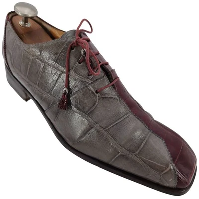 Zapatos de vestir vintage Mauri exóticos cocodrilo gris borgoña para hombre 13M Derby Oxfords Foto 1 de 4
