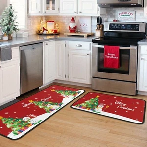Christmas Kitchen Rug Set (2 PCS), Merry Christmas Snowman Indoor Kitchen Mat... - Picture 1 of 8