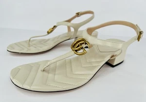 Gucci Marmont Double G White Logo Thong Ankle Strap Sandals Size EU 40.5 - Picture 1 of 8