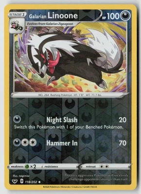 Galarian Linoone 118/202 - SWSH01: Sword & Shield Base Set Reverse Holo - PTCG - Image 1 of 2