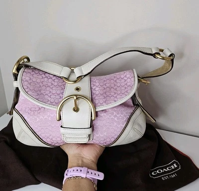 Bolso Coach Mini Vintage 1457 Soho Rosa Signature C Lona y Cuero Blanco Foto 1 de 4