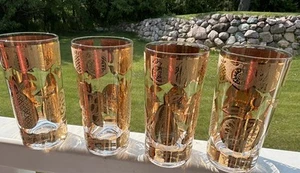 4 Set MCM Culver Fruit Florentine Highball Glasses 22K Gold Decoration Signed  - Picture 1 of 10