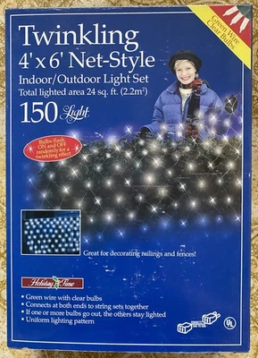 Vtg. 2 Sets Holiday Time 150-Count Clear  Net-Style Lights, 24 sq. ft. NOS. - Image 1 of 4