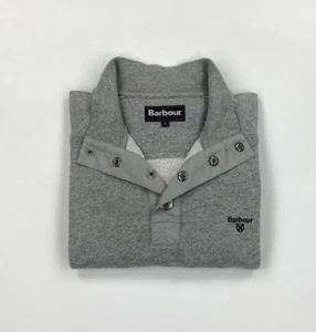 Men's Light Grey Barbour Sweatshirt Large L Snap Buttons Pullover Logo Sweater B - Picture 1 of 13