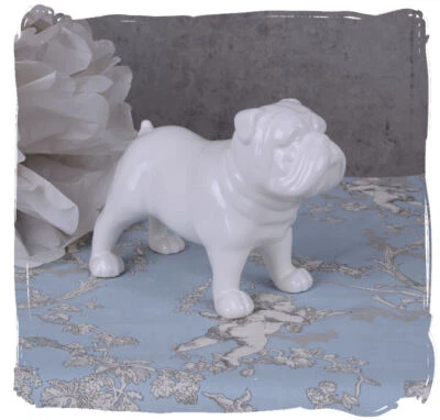 Bulldog Figurine Porcelain Figur Frenchie White Sculpture Dog Animal Sculpture - Image 1 of 4