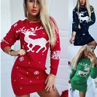 Women Christmas Sweater Mini Dress Ladies Long Sleeve Knitted Jumper Tops Dress