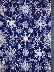 Christmas Snowflakes On Blue Custom Fabric Fat Quarter 18x28” Cotton Spandex - Picture 1 of 1