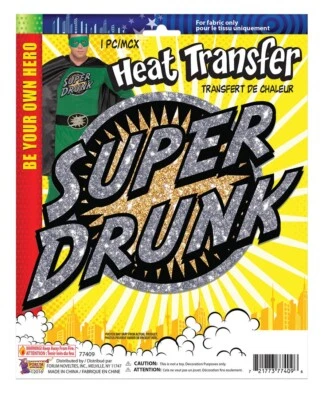 SUPER DRUNK Fabric Heat Transfer Iron On Decal T Shirt Beer Funny Hero Costume - Изображение 1 из 4