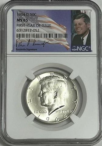 1964 D NGC MS65 SILVER KENNEDY FIRST YEAR OF ISSUE JFK COIN SIGNATURE LABEL 50C Cover