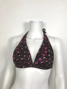 Vintage 1970s Pinup Bikini Top by High Tide size 11/12 Black Pink Floral Print - Picture 1 of 6