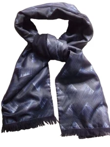Scarf Vintage Retro MENS 1970s WOOL NAVY BLACK BLUE - Picture 1 of 3