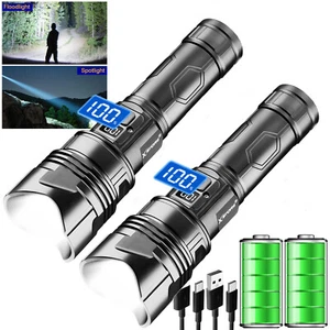 2X Torcia LED ricaricabile super luminosa tattica potente zoom 30W torcia lampada - Foto 1 di 11