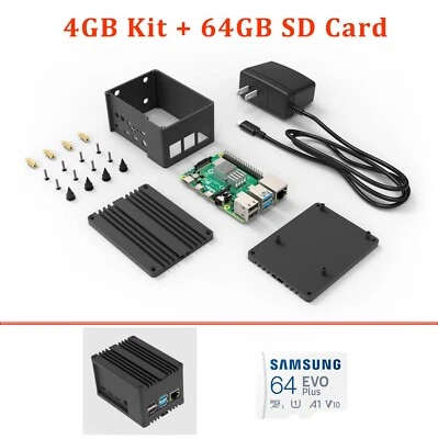 Raspberry Pi 4 4GB Kit - 64GB Card, Power Supply, Aluminum Case, Fully Assembled - Image 1 of 4