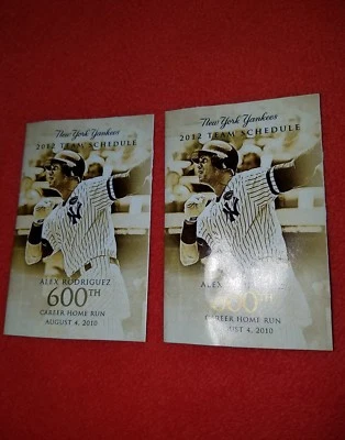 (2) New York Yankee 2012 Pocket Team Schedules 600th HR Cover de Alex Rodríguez Foto 1 de 3