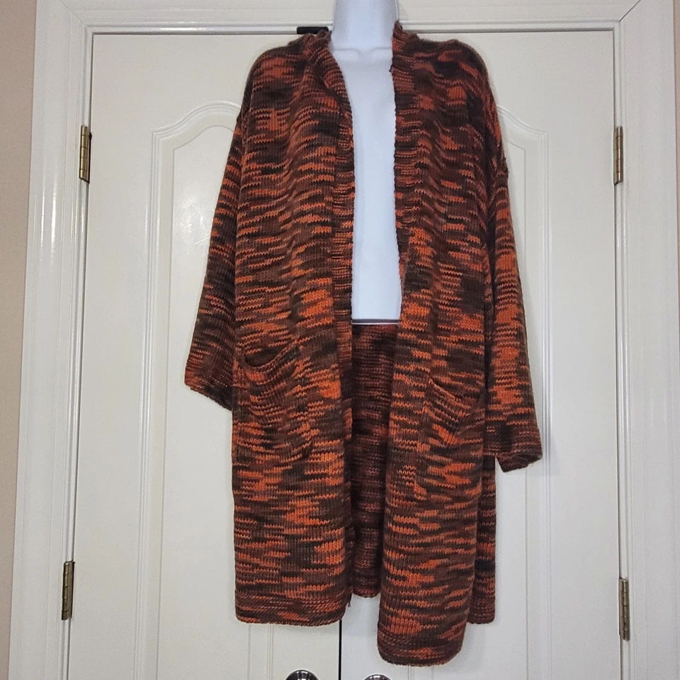 CATO Cardigan Sweater  Hooded Long Women's 14/16W Long Bell Sleeves Orange/Brown - Image 1 of 4