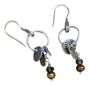 Silpada Sterling  Silver Disc Smoky Quartz & Copper Pearl  Dangle Earrings W1550
