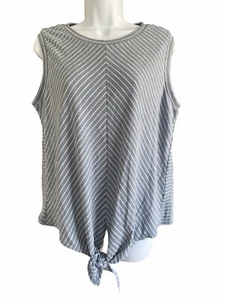Mello' Day Blue Stripped Tank Top Women's Size Large Shirt Tie Front Sleeveless - Picture 1 of 8
