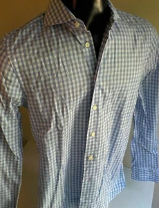 SUITSUPPLY Men's Blue 14 1/2 Cut Away Collar Gingham Check Shirt Egyptian Cotton - Picture 1 of 4