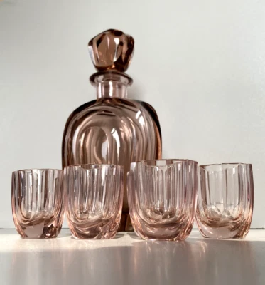 BOTTIGLIA 6 BICCHIERI CRISTALLO MOLATO ART DECO BOHEMIAN CRYSTAL DECANTER '30 - Immagine 1 di 4