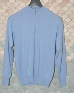 Zilli Unisex Cashmere Tier-zip Mock T-Neck Sweater, Sky Blue, IT 50, US M - Picture 1 of 11