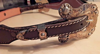 VTGWestern leather belt~Sterling Silver Double Buckle 1.5" x 24-34" VOGT Conchos - Image 1 of 4