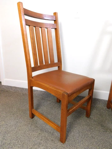 Vintage Solid Oak Dining Side Chair Mission Craftsman Style Tan Cushion Seats Cover