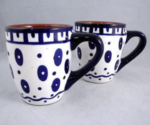 Juego de 2 tazas de café con arcilla esmaltada azul blanco azul con certificación International Peacock Dot - Imagen 1 de 14