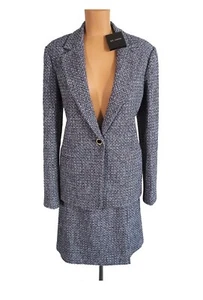 NWT ST. JOHN Knits Black Blue Texture Tweed Jacket Blazer Skirt Suit sz 12 $2190 - Picture 1 of 8