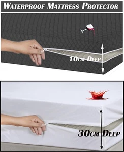 Zipper Waterproof Mattress Protector Cover Bed Bug Anti Allergy Total Encasement - Picture 1 of 72