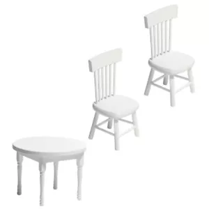 Dollhouse Mini Desk Chair Set White Wooden Kids Playhouse Decor - Picture 1 of 12