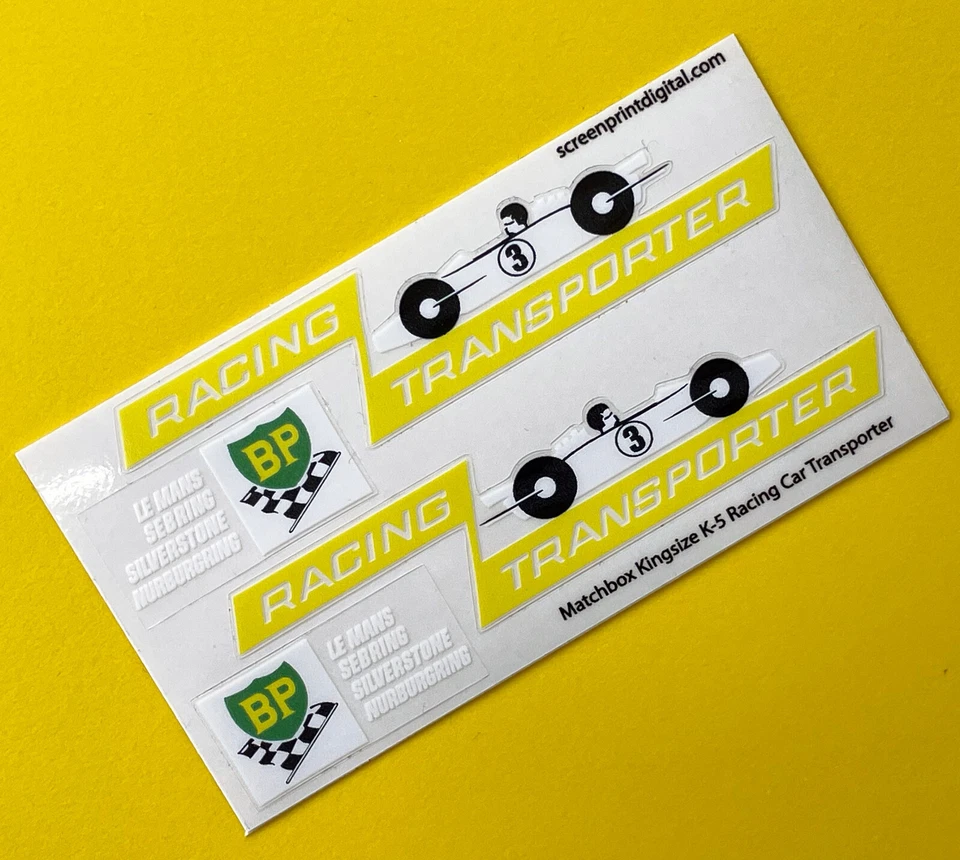 Replacement stickers for 'Matchbox Kingsize K-5 Racing Car Transporter' - Image 1 of 1
