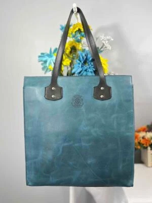 Оригинальный GHURKA 1975 ручной работы синий зеленый кожаный большой наплечная сумка с короткими ручками - Изображение 1 из 4