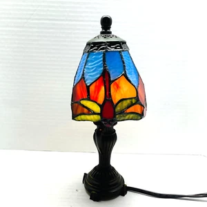 Tiffany Stil Libelle Tischdeko Buntglas blau, braun, rot, grün 11" hoch - Bild 1 von 23