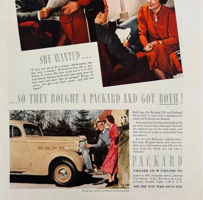 1937 Packard 120 And Six Advertisement Automobilia He Wanted She Wanted E90G3 - Image 1 of 2