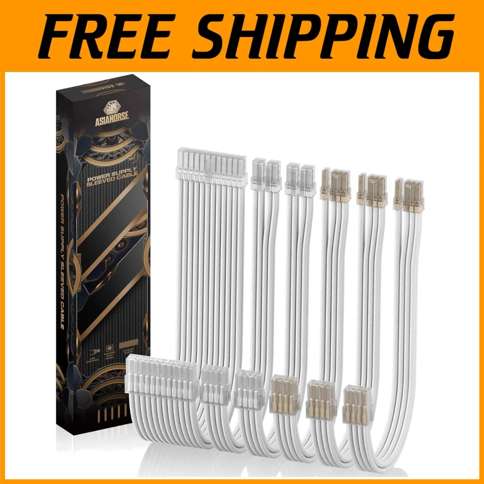 16AWG PSU Cable Extension Kit, White, Gold-Plated Connectors - Image 1 of 4
