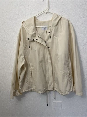 Old Navy Women’s Ivory X Large Lightweight Jacket Full Zip Snaps Hood Pockets - Image 1 of 4