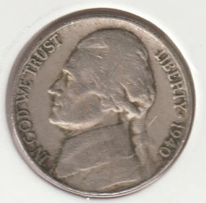 Rare Old 1940 Jefferson US Coin Collection Nickel  WWII USA War Era NOT SILVER - Picture 1 of 2
