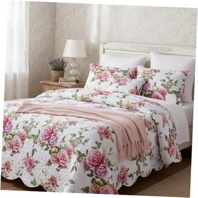  Juego de Colcha Floral Rosas Románticas - Preciosa Colcha Primavera King Rosa Rosey Foto 1 de 4