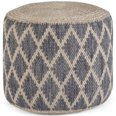 Trent Home Boho Round Pouf in Gray and Natural Woven Braided Jute - Image 1 of 4