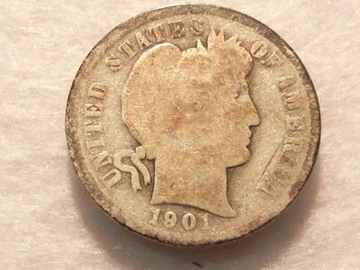 Moneda de diez centavos de plata de Estados Unidos O Liberty 1901 Foto 1 de 2