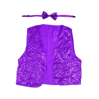 Kids Sequin Vest Bow Tie Set Costume 80s Party Dress Up Waistcoat - Purple - image 1 of 3