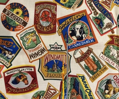 VIP Cranston Joan Messmore Fabric Farm Labels Seeds Flour Potatoes 24 x 44” - Image 1 of 3