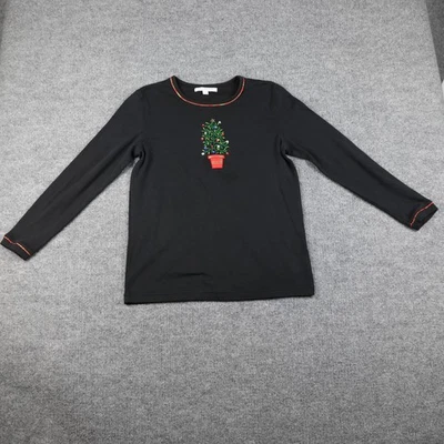 Mercer Street Studio Shirt Womens Small Black Christmas Tree Sequin Long Sleeve - Image 1 of 4