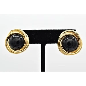 Pendientes Crown Trifari Vintage Stud Cabujón Oro Negro Redondo Firmado Años 40 BinBF - Imagen 1 de 12